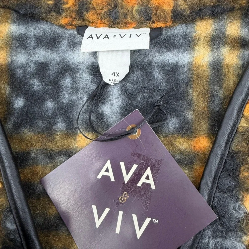 AVA & VIV Rust Plaid Open Front Kimono Cardigan Jacket‎ 4X